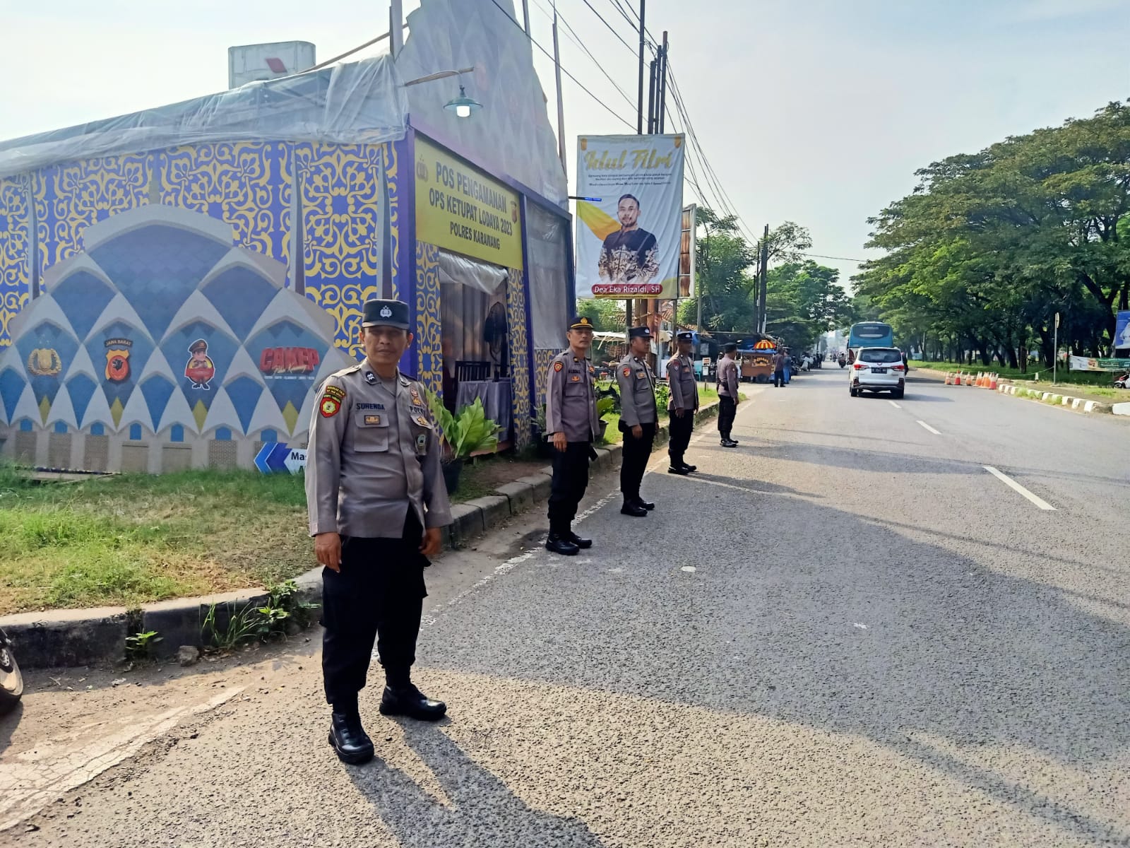 Pasca Mudik Lebaran, Pos Pam Bunderan Kanzen Tetap Semangat Lakukan Pengamanan Lalin